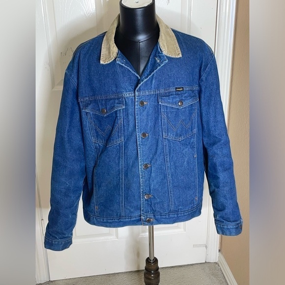 Wrangler Other - Vtg Wrangler Western Denim Jacket Sz 46L Blanket Lined Corduroy Collar 74260PW 
